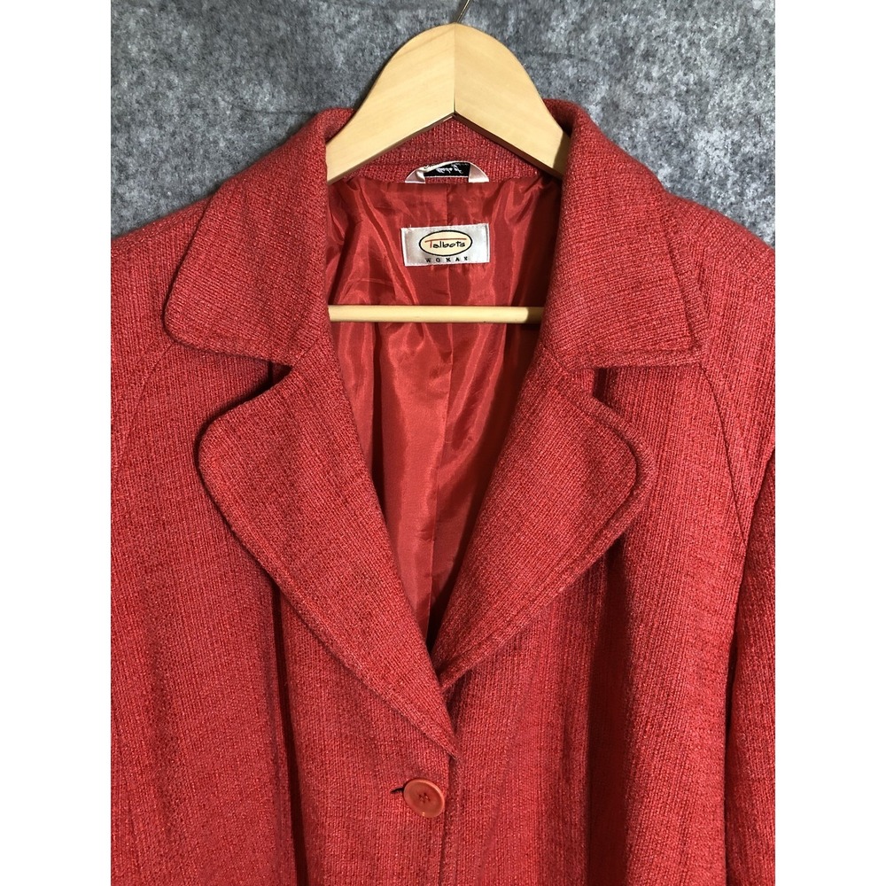 Talbots Blazer Womens Large Red Textured Button‎ Up Italian Fabric Career Jacket